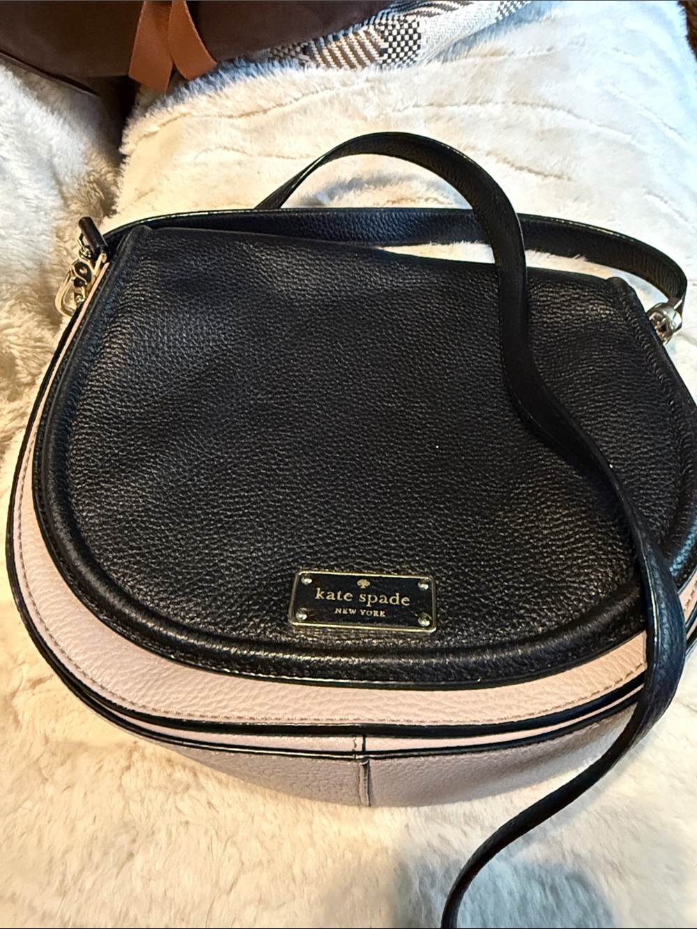 kate spade Black and Blush Leather Crossbody Saddle Bag
